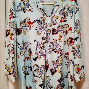 Van Heusen XL Powder blue top with paisley print and slight v neck